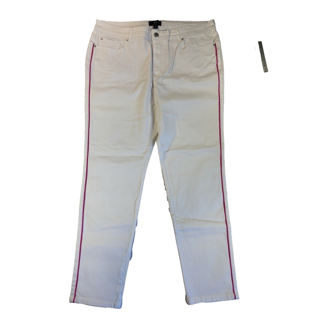 G By Giuliana Women's 16 Skinny White Pink Tuxedo Side Stripe Ankle Jeans Preppy